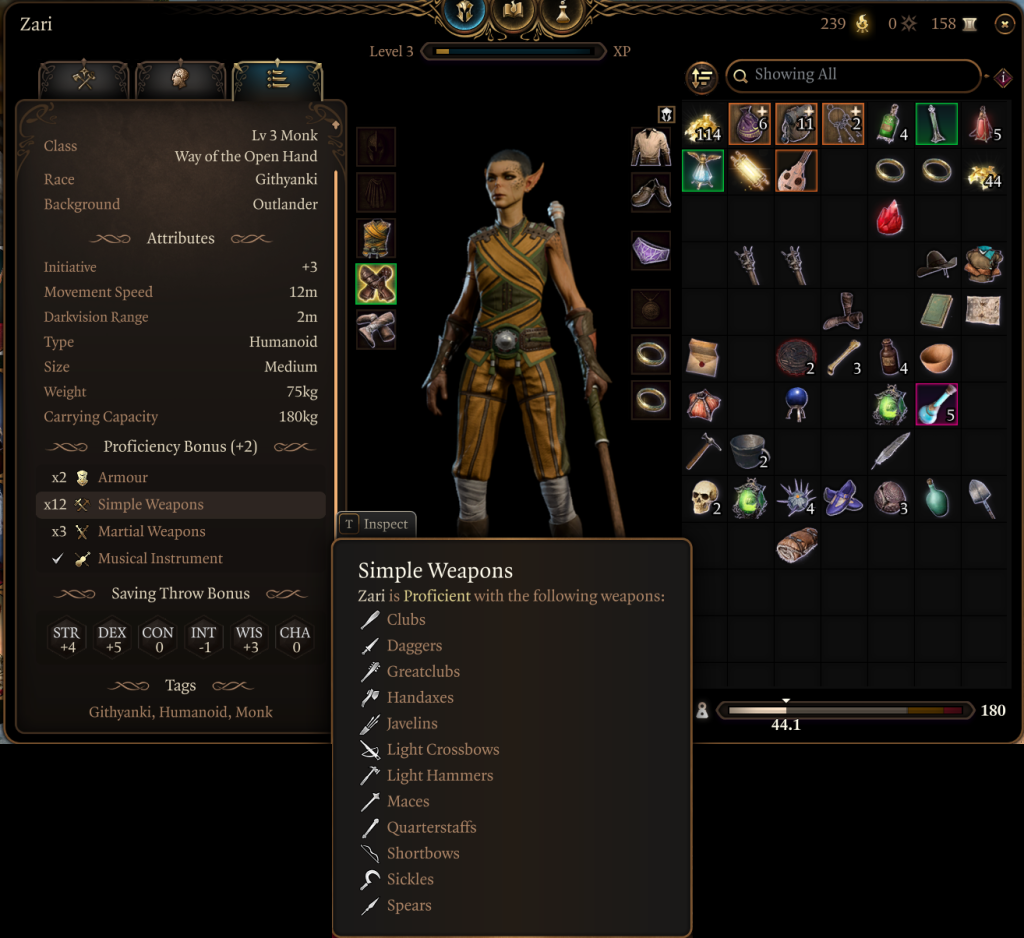 baldurs gate 3 monk weapon proficiencies simple