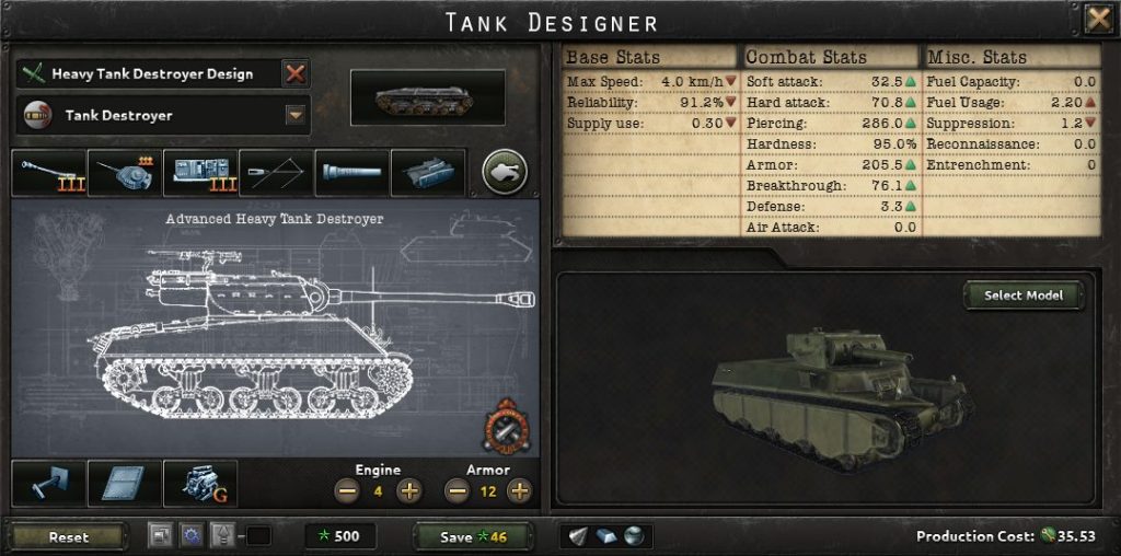 A heavy tank destroyer design in Hearts of Iron iV