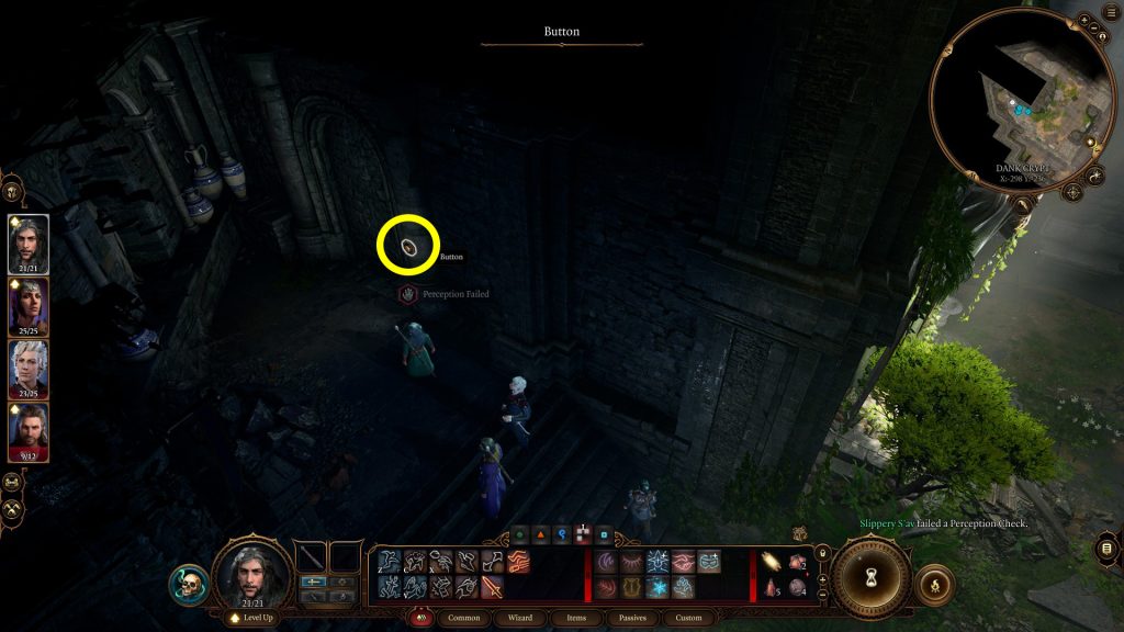 button in dank crypt baldurs gate 3