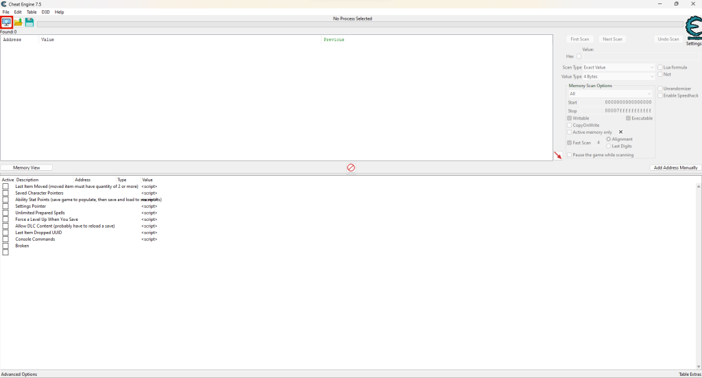 cheat engine guide cheat table view