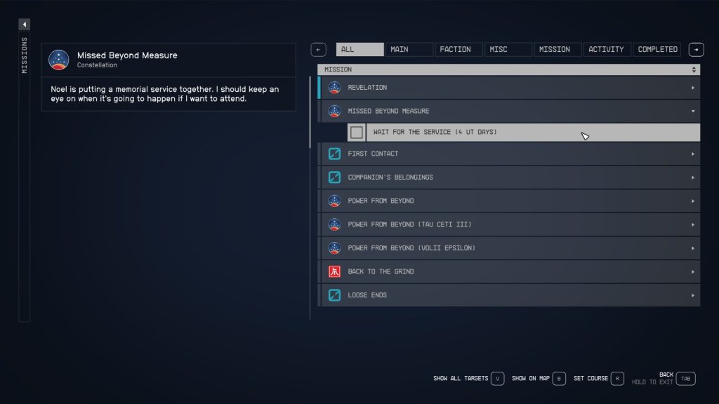 missed beyond measure mission log timing of mission starfield mission walkthrough