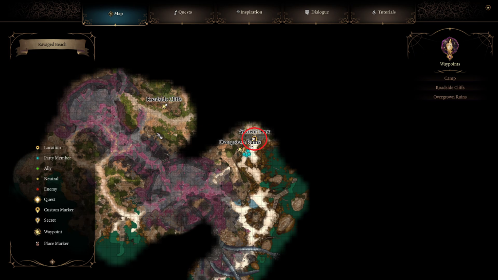 on map dank crypt door baldurs gate 3