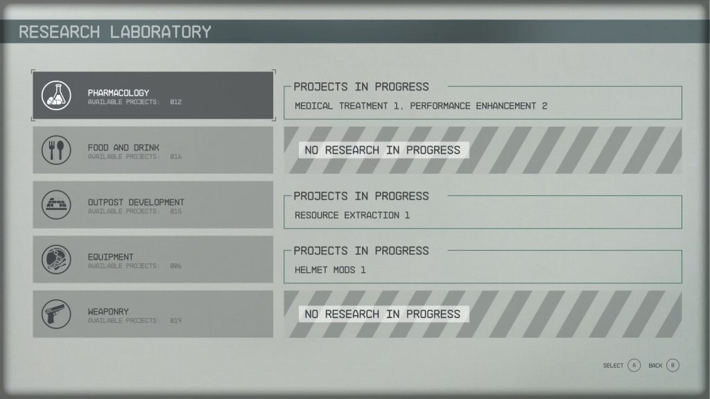 starfield crafting research laboratory menu