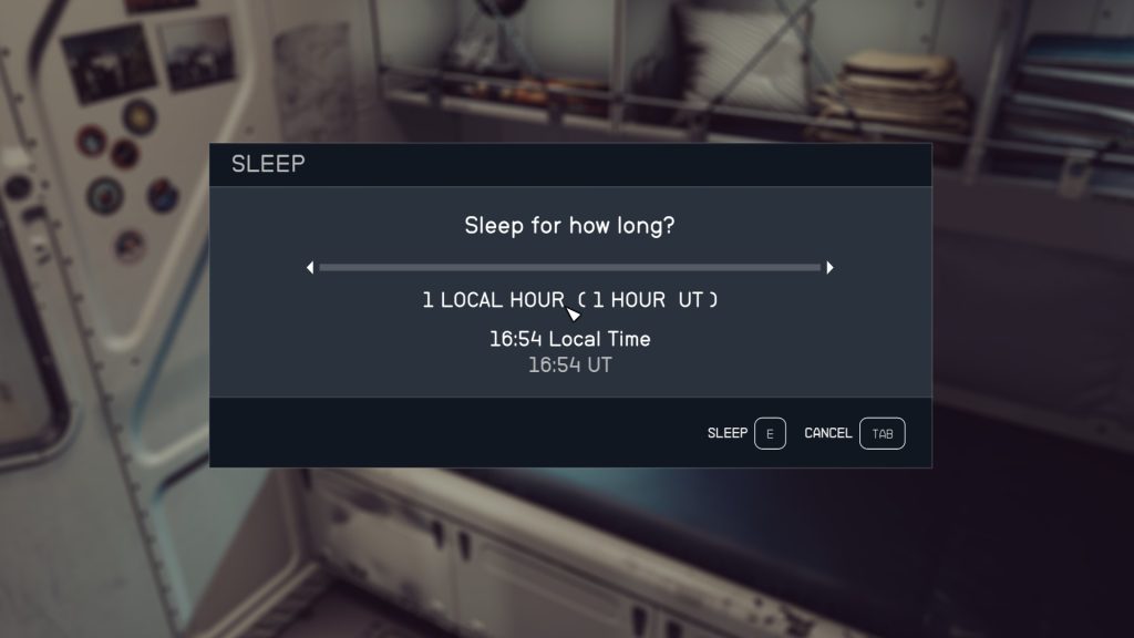 starfield sleep menu